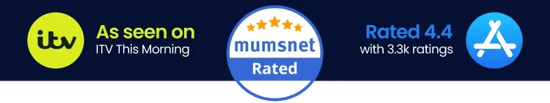 As seen on ITV · Mumsnet Rated · Rated 4.4 on the App Store