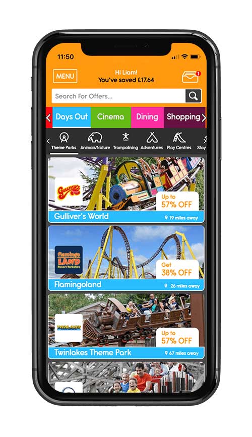 new kids pass app theme parks listing page