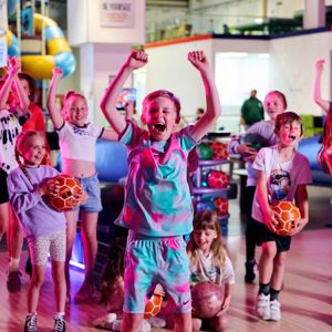 Children celebrating at Out of Bounds bowling