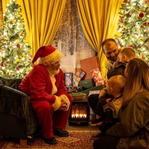 Family meeting Santa at the National Coal Mining Museum
