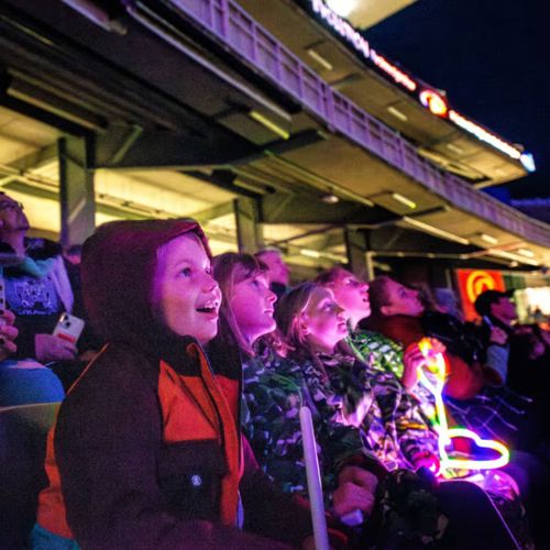 Family watching Sky Kingdom drone light show