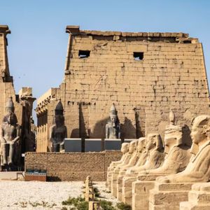 Ancient Egyptian temple and statues